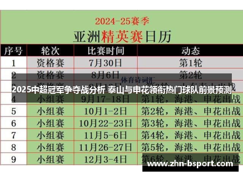 2025中超冠军争夺战分析 泰山与申花领衔热门球队前景预测